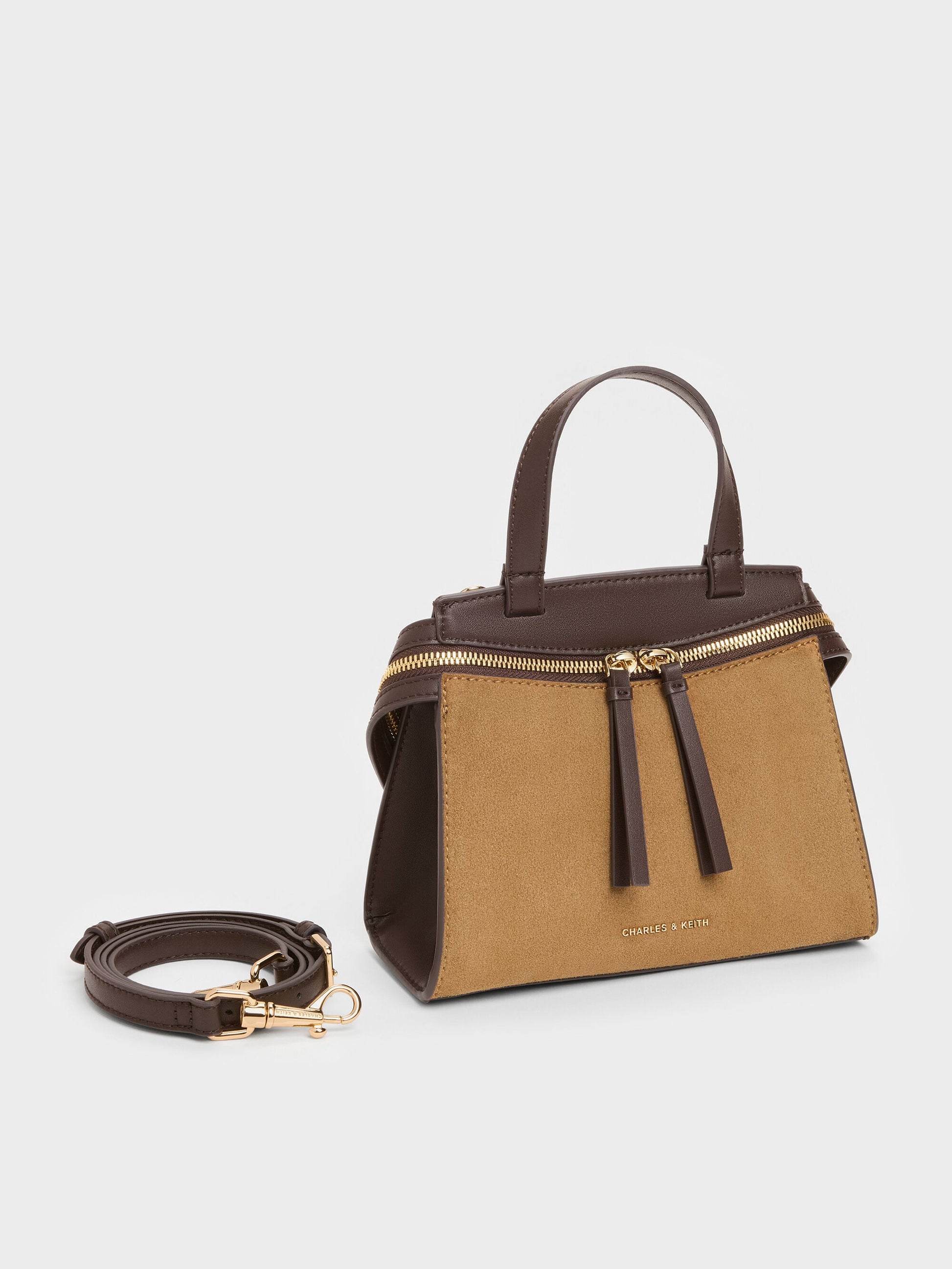 Pansy Two-Tone Trapeze Top Handle Bag - Sahara Sand | CHARLES & KEITH