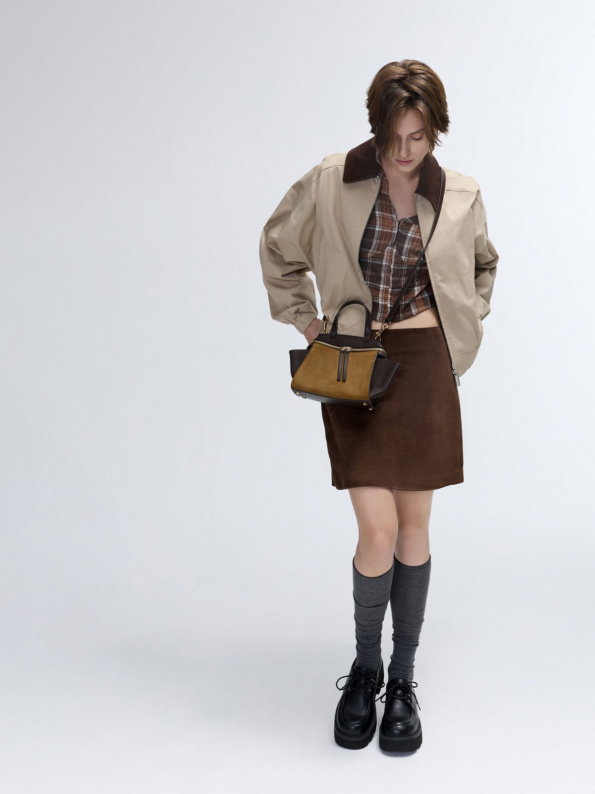 Pansy Two-Tone Trapeze Top Handle Bag - Sahara Sand | CHARLES & KEITH