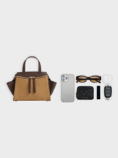 Pansy Two-Tone Trapeze Top Handle Bag - Sahara Sand | CHARLES & KEITH