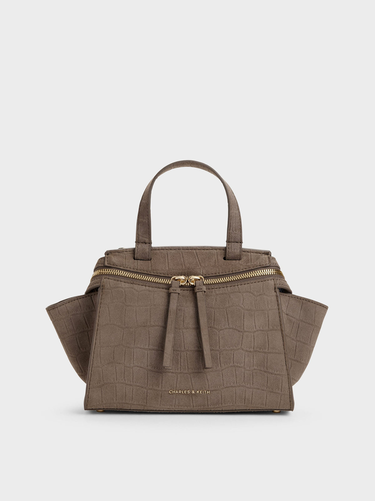 Pansy Trapeze Top Handle Bag - Stone Grey | CHARLES & KEITH