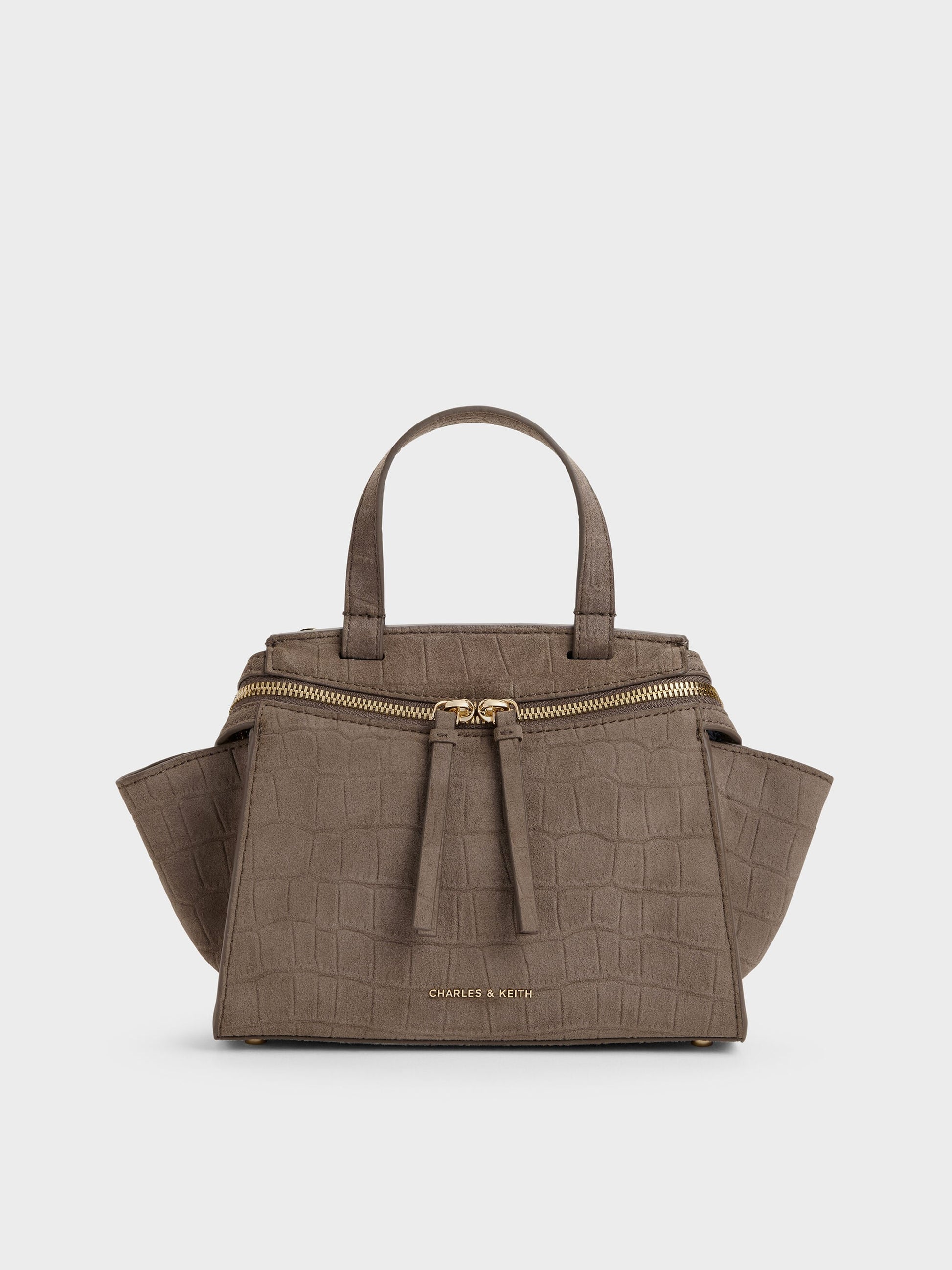 Pansy Trapeze Top Handle Bag - Stone Grey | CHARLES & KEITH