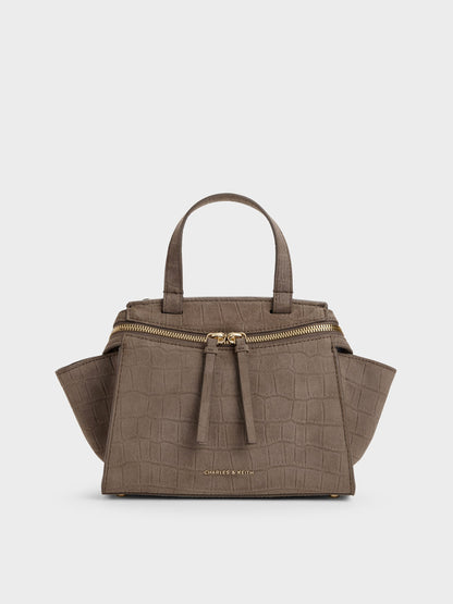 Pansy Trapeze Top Handle Bag - Stone Grey | CHARLES & KEITH