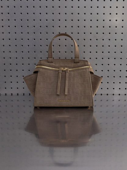 Pansy Trapeze Top Handle Bag - Stone Grey | CHARLES & KEITH