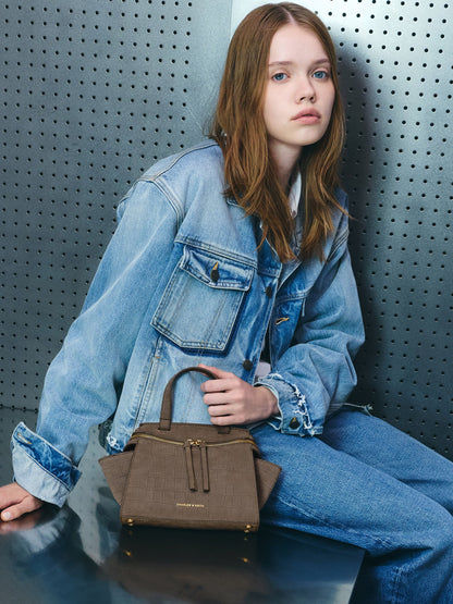 Pansy Trapeze Top Handle Bag - Stone Grey | CHARLES & KEITH