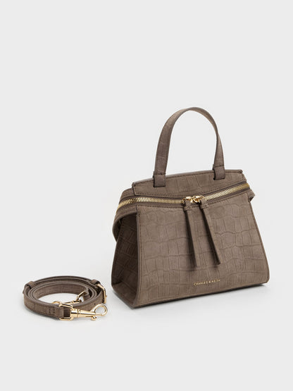 Pansy Trapeze Top Handle Bag - Stone Grey | CHARLES & KEITH