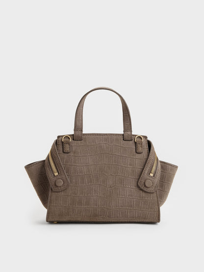 Pansy Trapeze Top Handle Bag - Stone Grey | CHARLES & KEITH