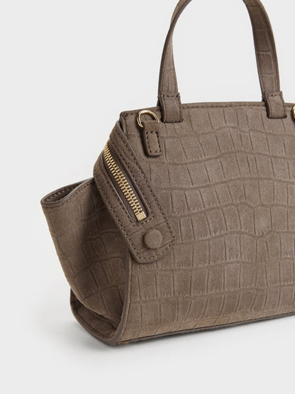 Pansy Trapeze Top Handle Bag - Stone Grey | CHARLES & KEITH