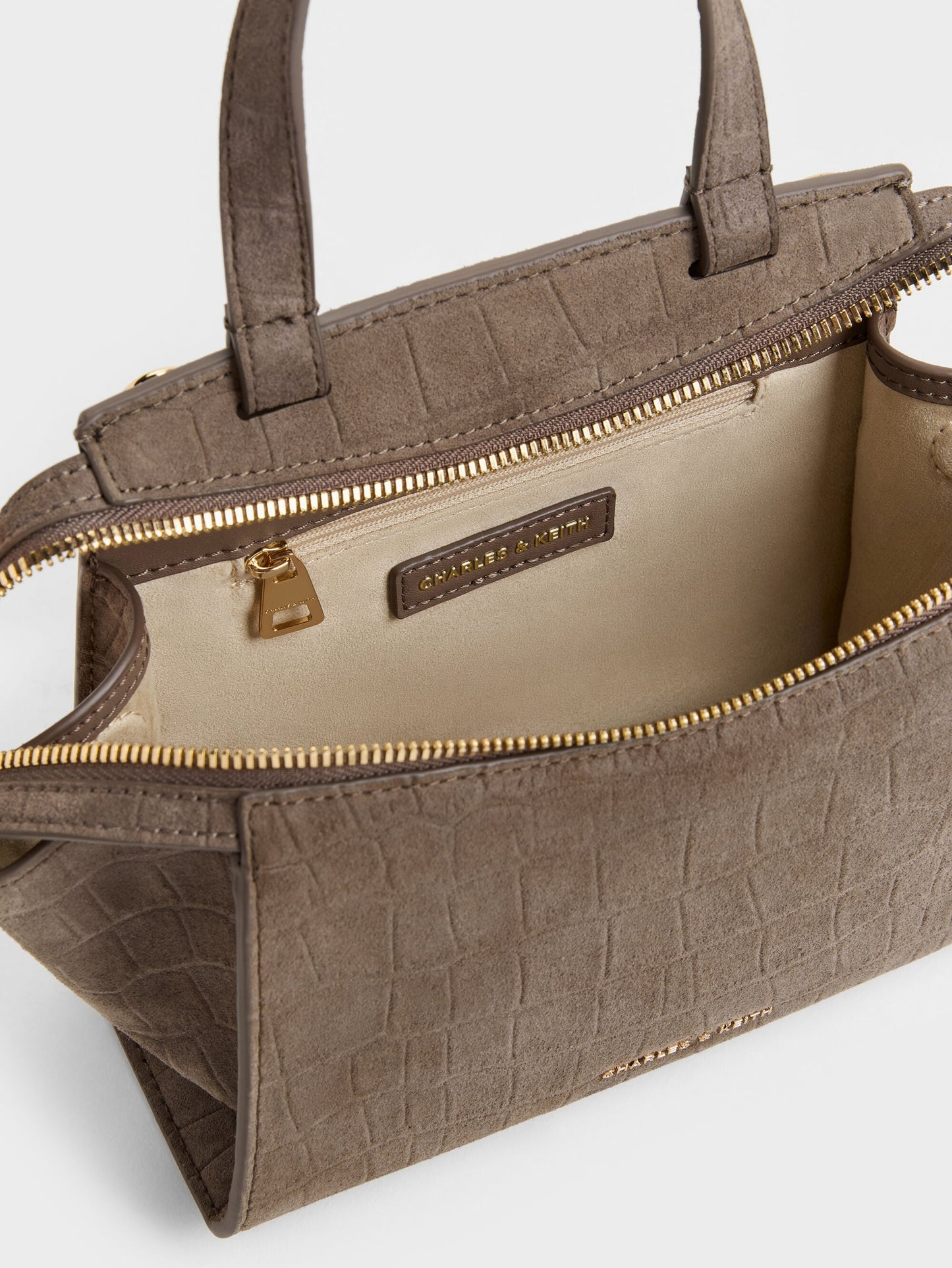 Pansy Trapeze Top Handle Bag - Stone Grey | CHARLES & KEITH