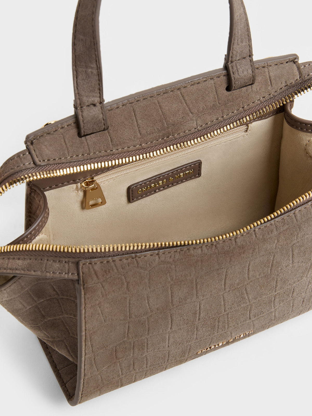 Pansy Trapeze Top Handle Bag - Stone Grey | CHARLES & KEITH