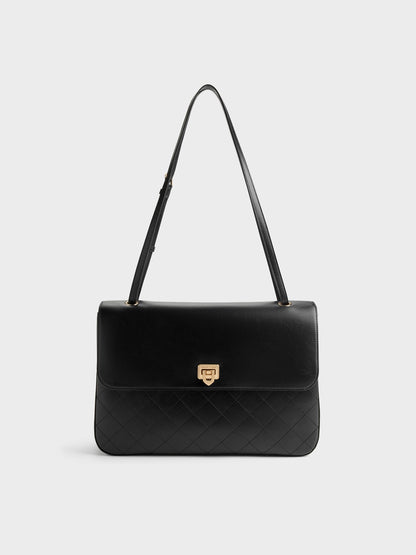 Connie Quilted Shoulder Bag - Black | CHARLES & KEITH