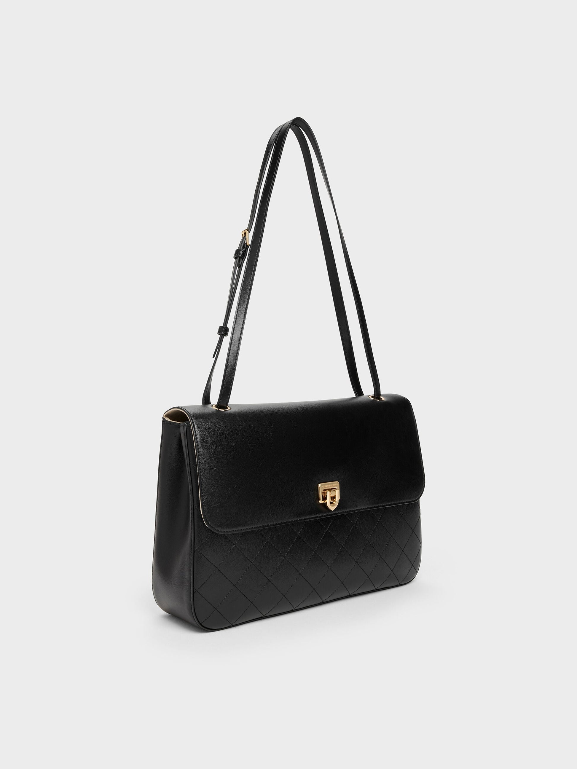 Connie Quilted Shoulder Bag - Black | CHARLES & KEITH