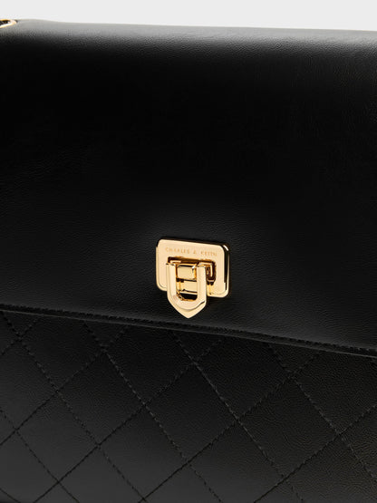 Connie Quilted Shoulder Bag - Black | CHARLES & KEITH