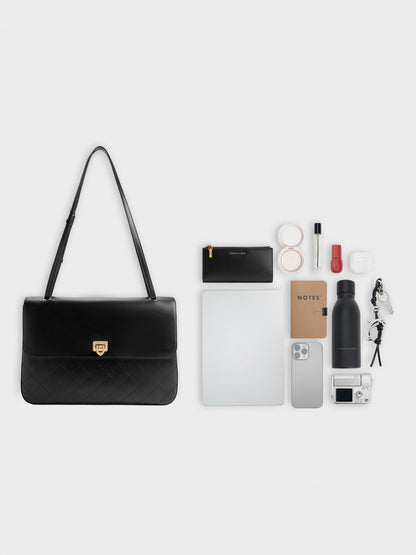 Connie Quilted Shoulder Bag - Black | CHARLES & KEITH