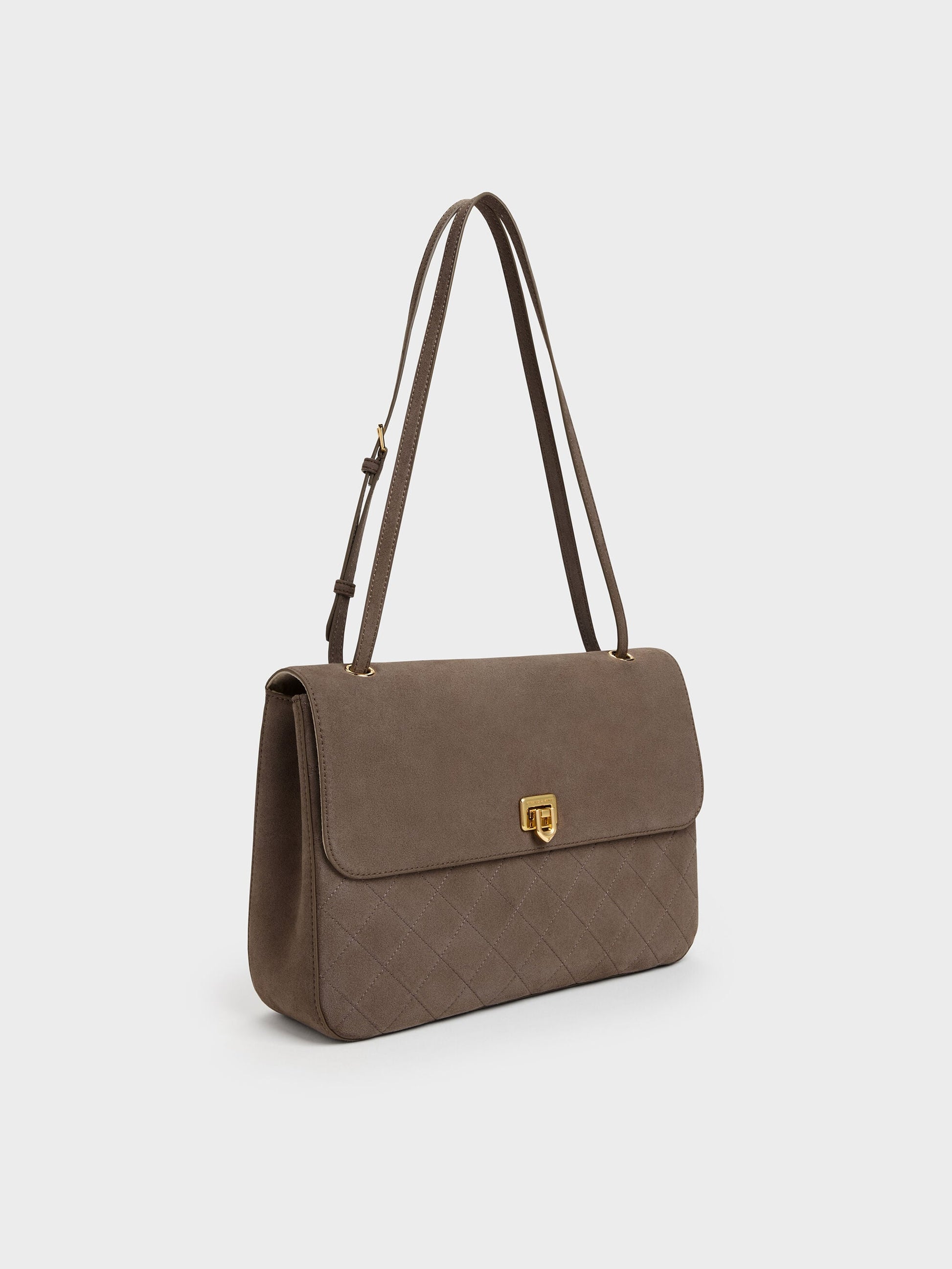 Connie Quilted Shoulder Bag - Stone Grey | CHARLES & KEITH