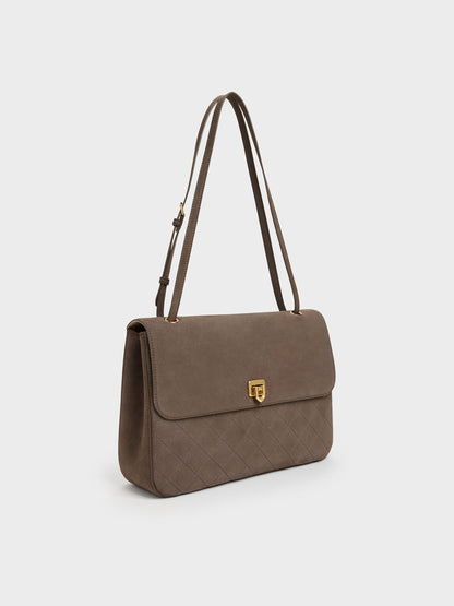 Connie Quilted Shoulder Bag - Stone Grey | CHARLES & KEITH