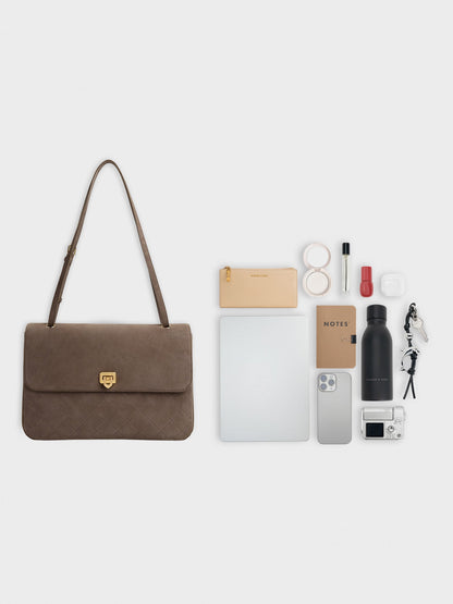 Connie Quilted Shoulder Bag - Stone Grey | CHARLES & KEITH