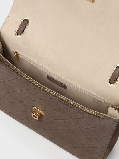 Connie Quilted Shoulder Bag - Stone Grey | CHARLES & KEITH