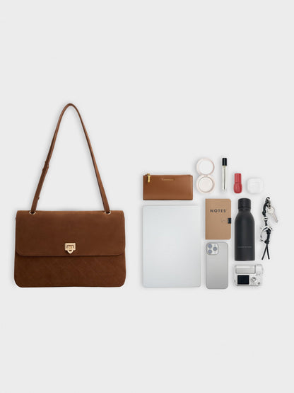 Connie Quilted Shoulder Bag - Pecan Brown | CHARLES & KEITH