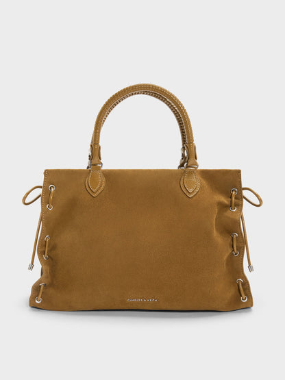 Large Nylah Grommet Lace-Up Tote Bag - Sahara Sand | CHARLES & KEITH