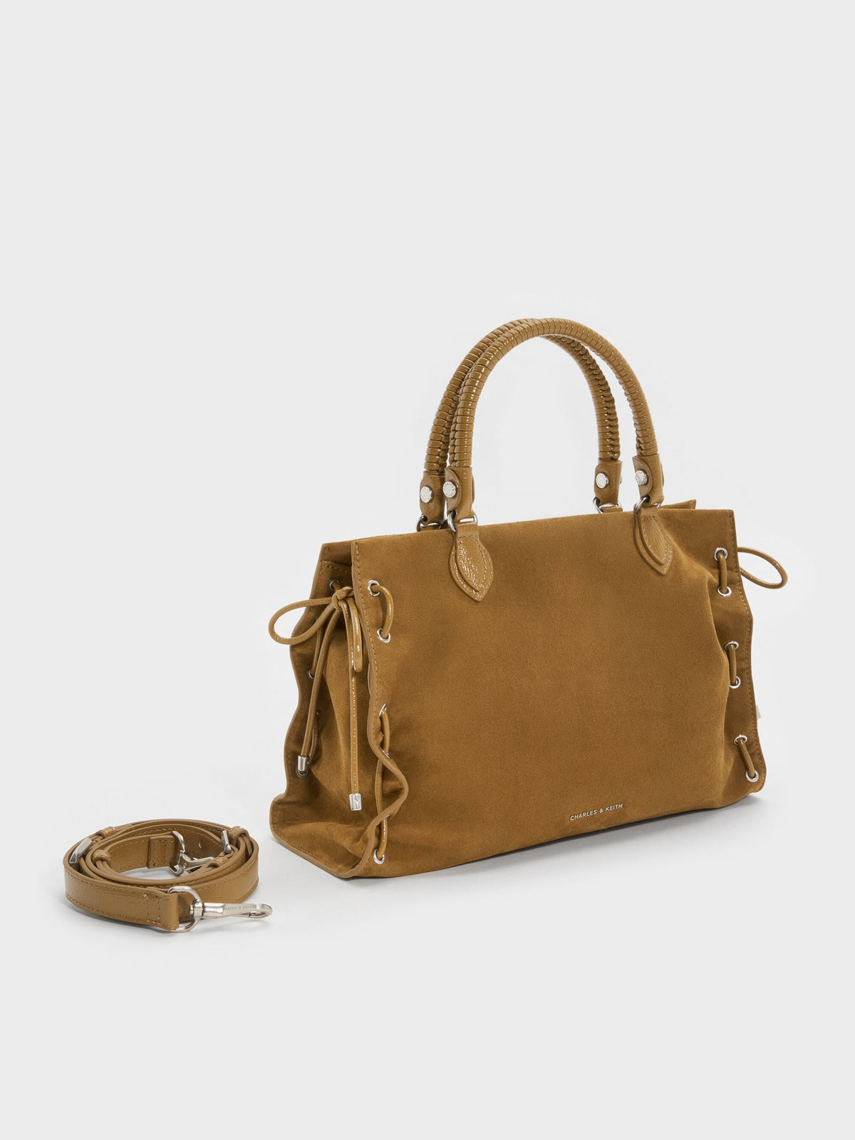 Large Nylah Grommet Lace-Up Tote Bag - Sahara Sand | CHARLES & KEITH