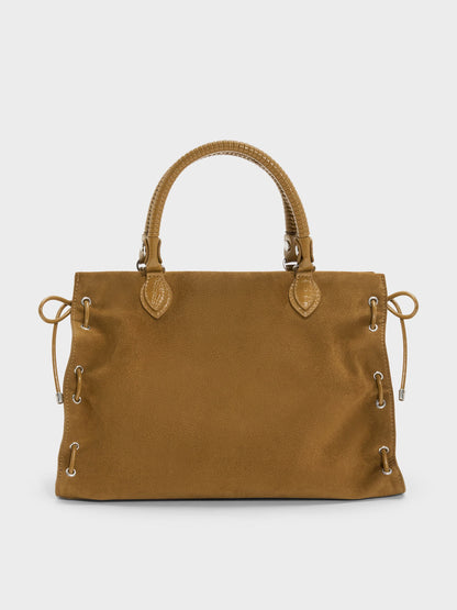 Large Nylah Grommet Lace-Up Tote Bag - Sahara Sand | CHARLES & KEITH