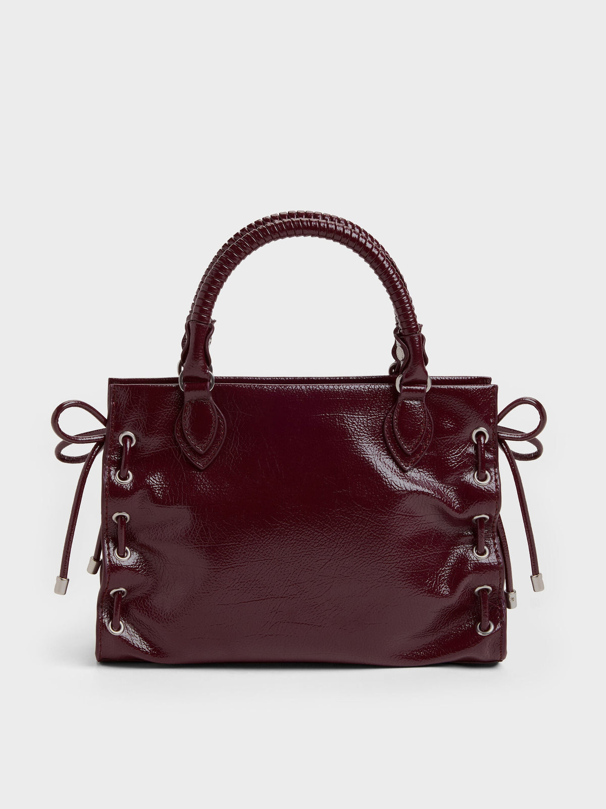 Mini Nylah Grommet Lace-Up Tote Bag - Wineberry Red | CHARLES & KEITH