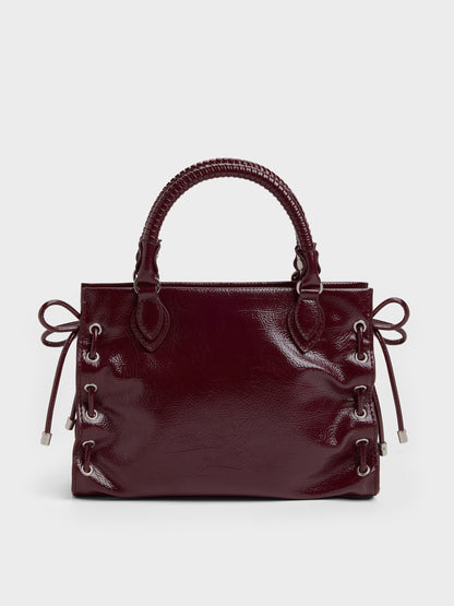 Mini Nylah Grommet Lace-Up Tote Bag - Wineberry Red | CHARLES & KEITH