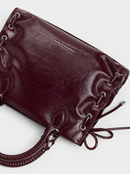 Mini Nylah Grommet Lace-Up Tote Bag - Wineberry Red | CHARLES & KEITH