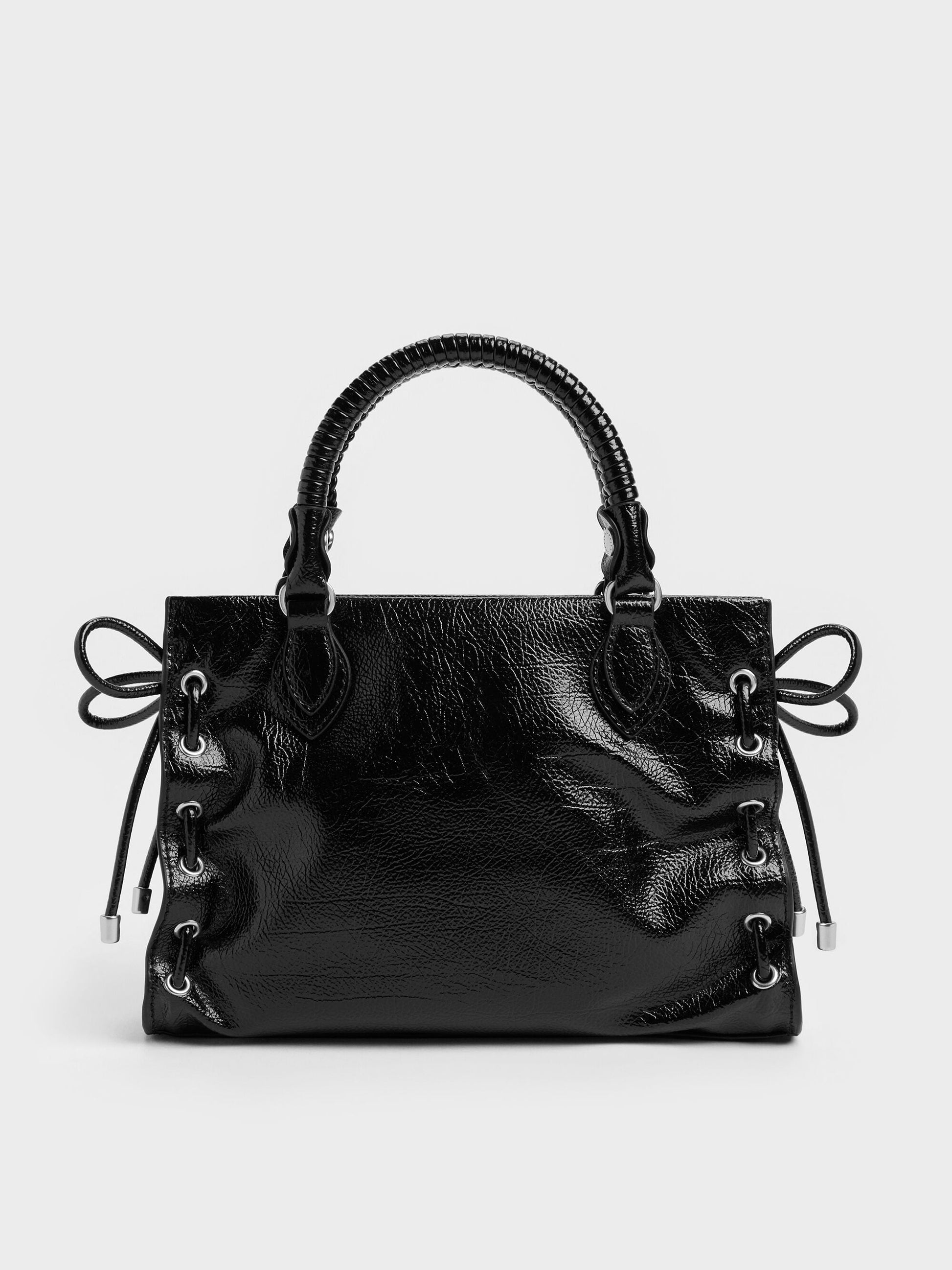 Mini Nylah Grommet Lace-Up Tote Bag - Noir | CHARLES & KEITH