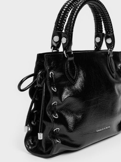 Mini Nylah Grommet Lace-Up Tote Bag - Noir | CHARLES & KEITH