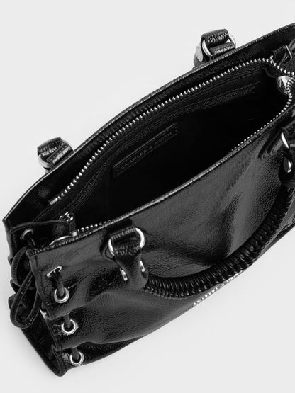 Mini Nylah Grommet Lace-Up Tote Bag - Noir | CHARLES & KEITH