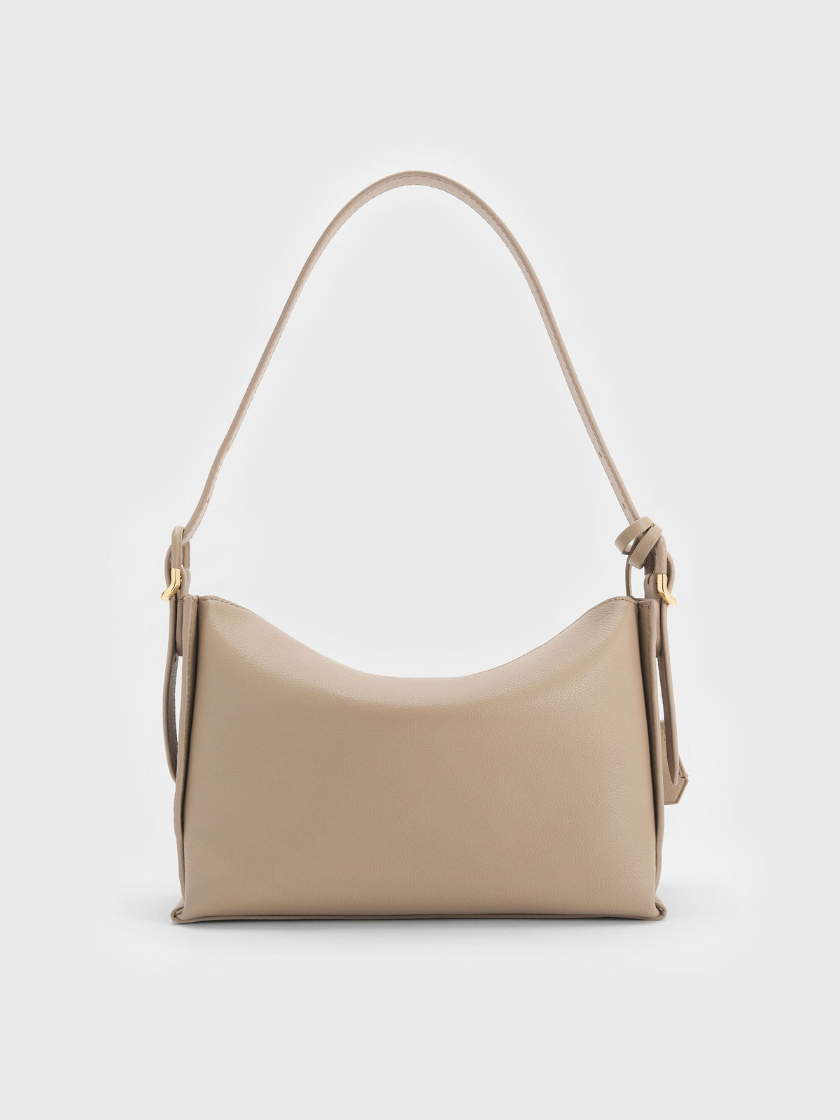 Leather Top-Flap Hobo Bag - Taupe | CHARLES & KEITH