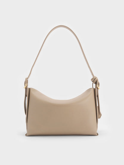 Leather Top-Flap Hobo Bag - Taupe | CHARLES & KEITH