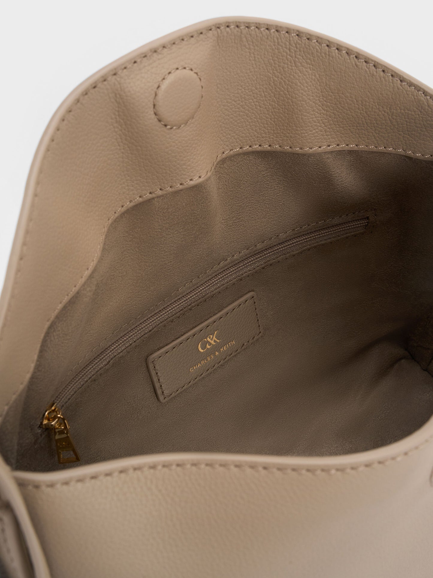 Leather Top-Flap Hobo Bag - Taupe | CHARLES & KEITH