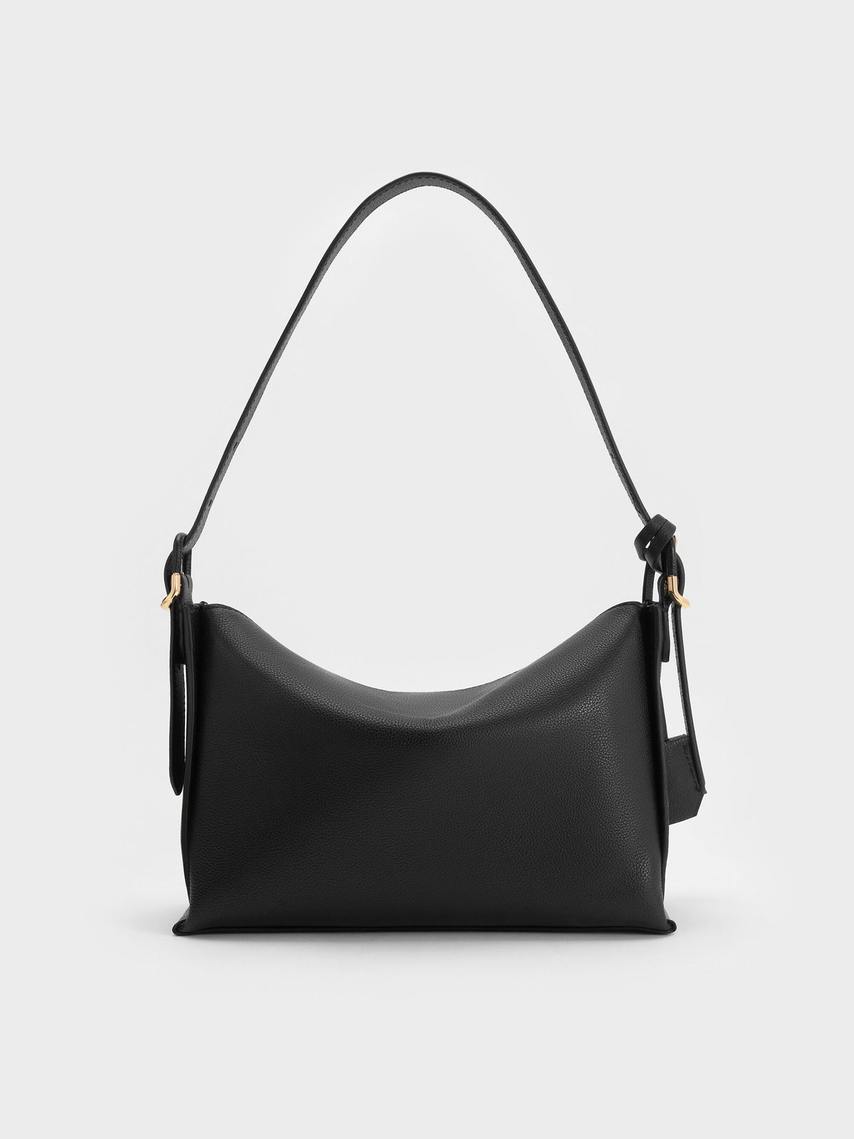 Leather Top-Flap Hobo Bag - Black | CHARLES & KEITH