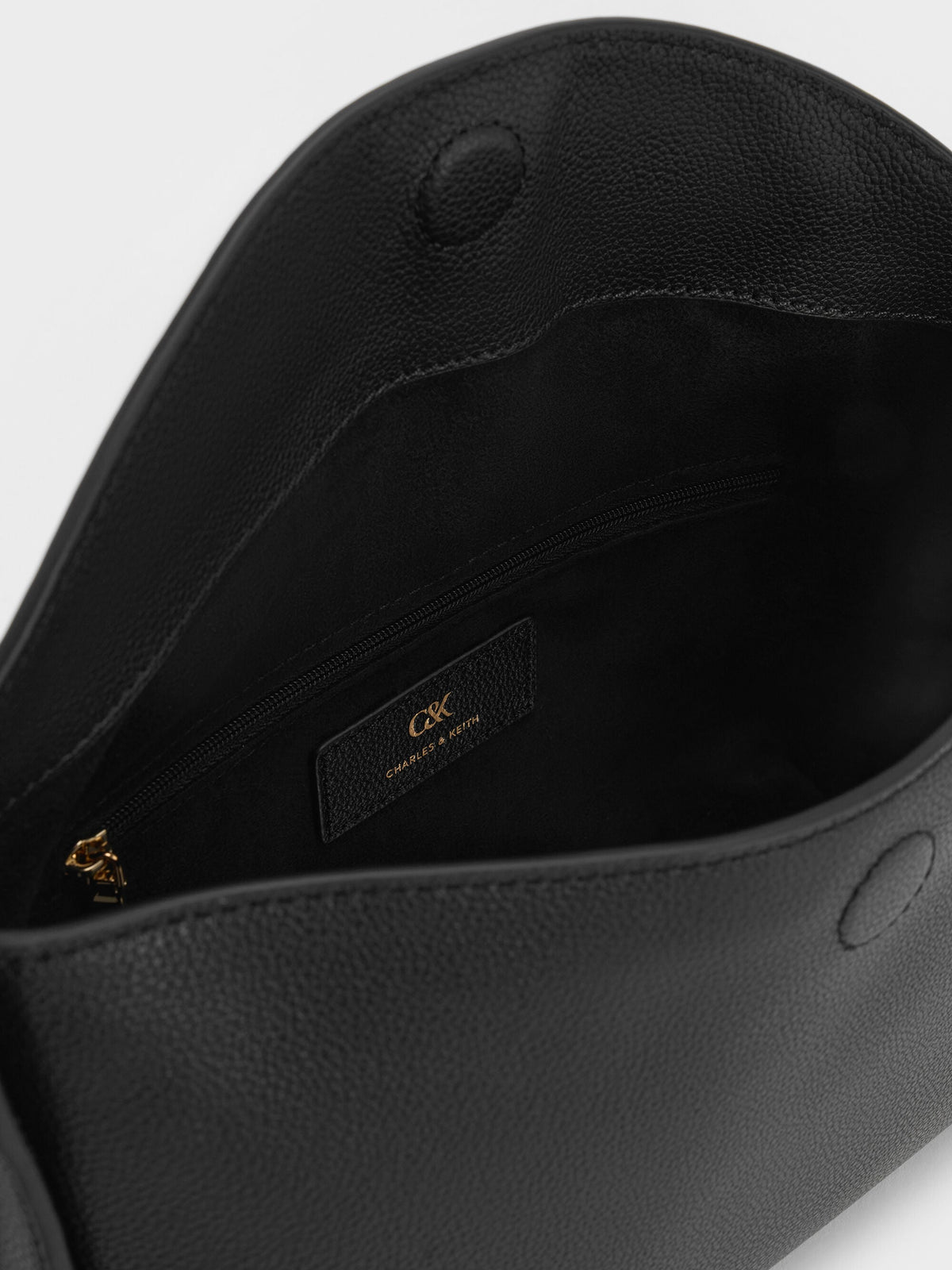 Leather Top-Flap Hobo Bag - Black | CHARLES & KEITH