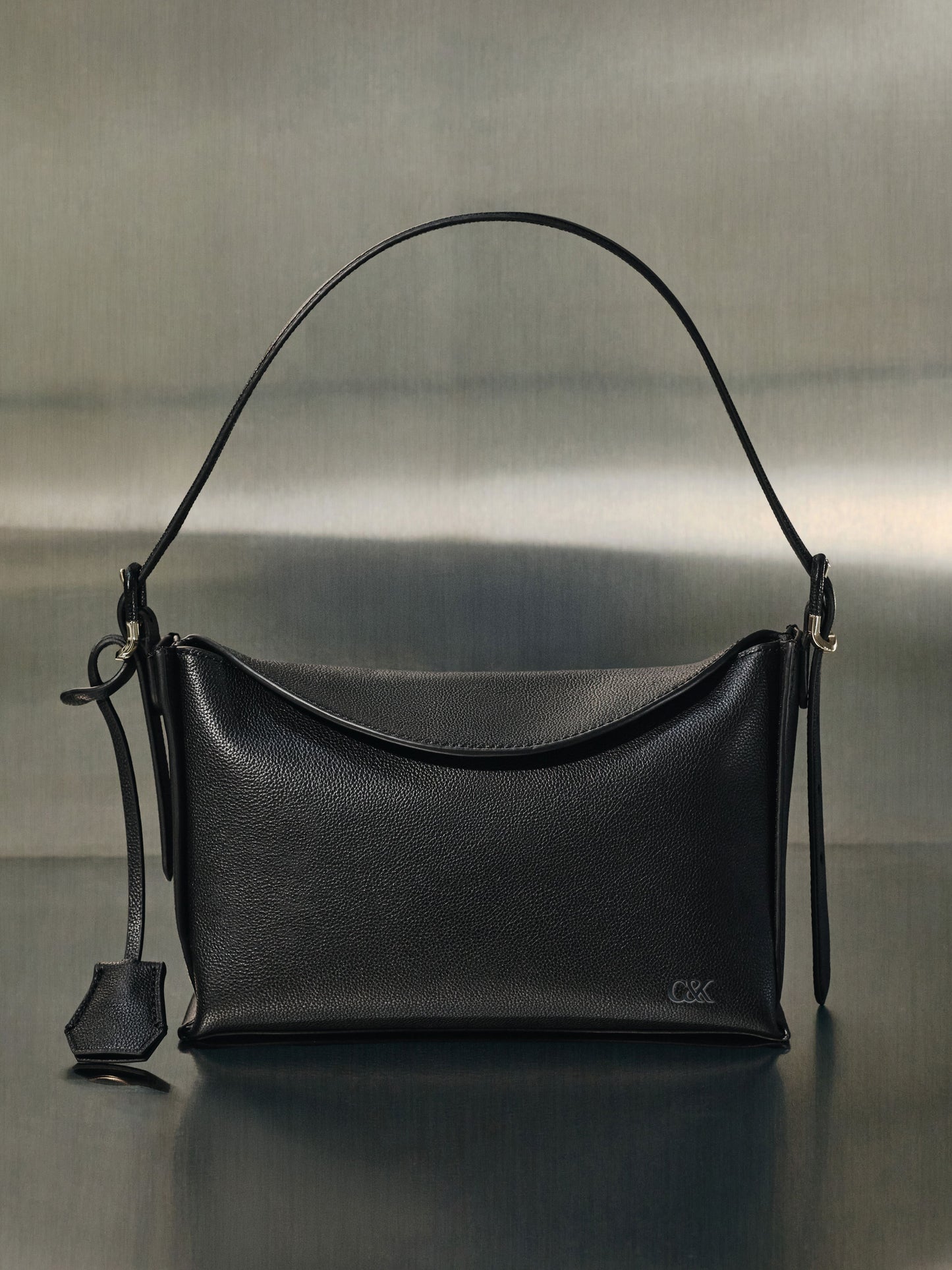 Leather Top-Flap Hobo Bag - Black | CHARLES & KEITH