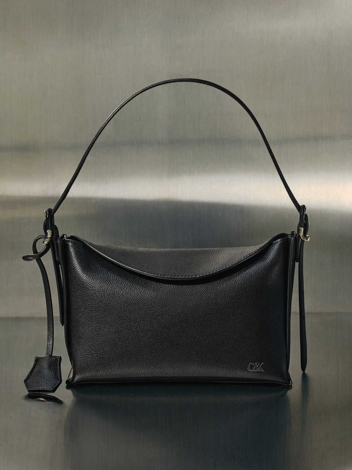 Leather Top-Flap Hobo Bag - Black | CHARLES & KEITH