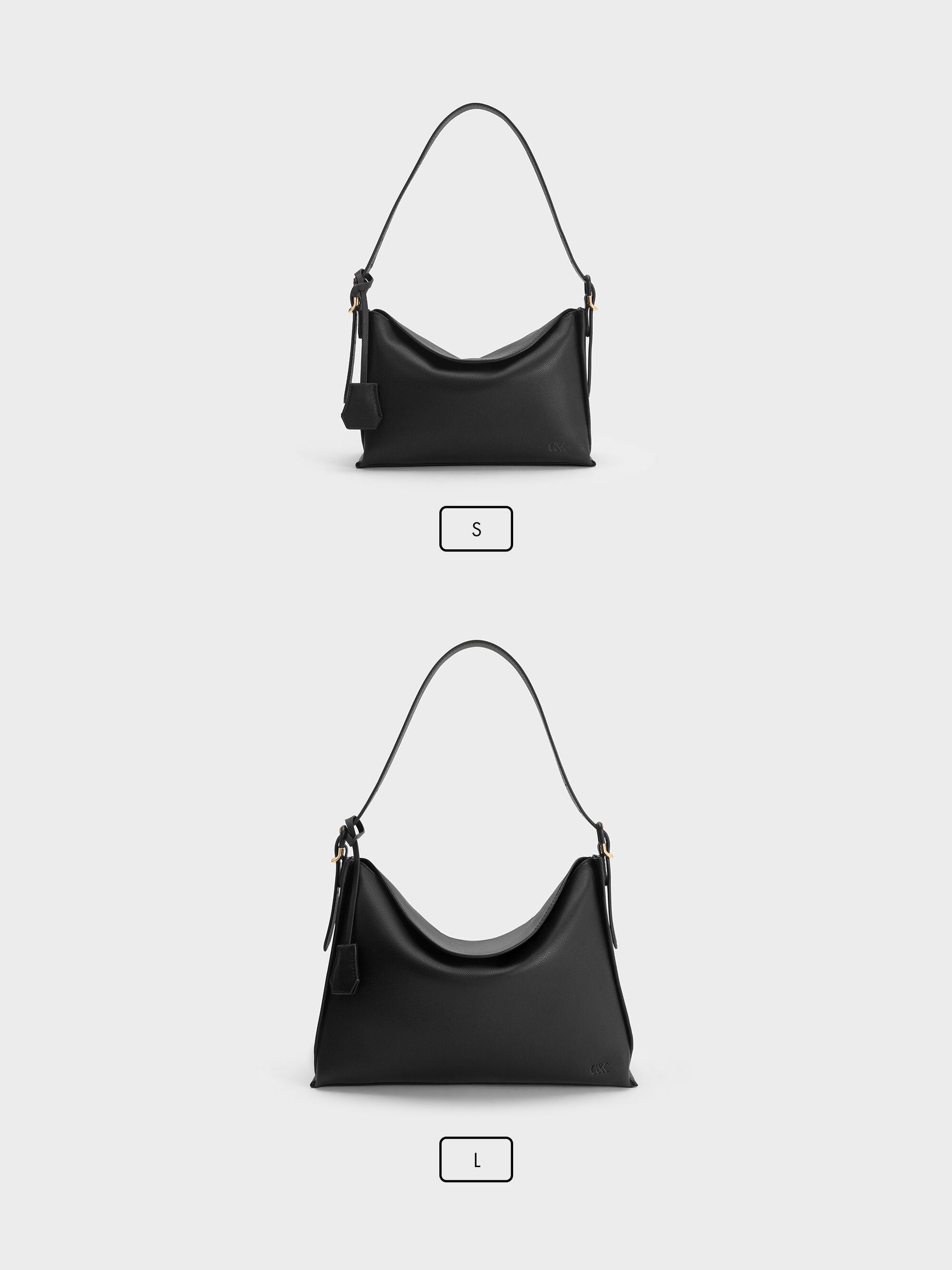 Leather Top-Flap Hobo Bag - Black | CHARLES & KEITH