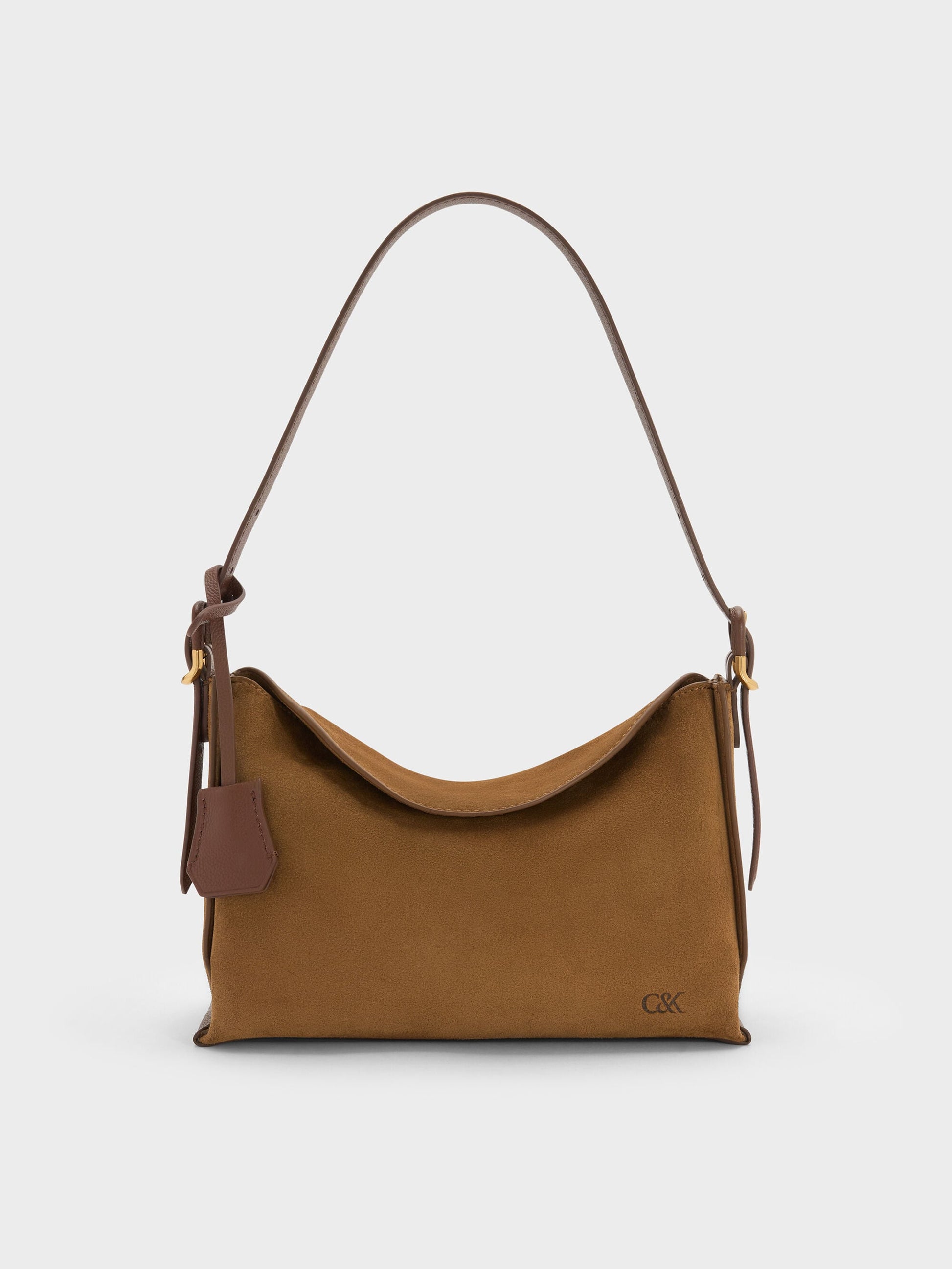 Leather & Suede Top-Flap Hobo Bag - Brown | CHARLES & KEITH