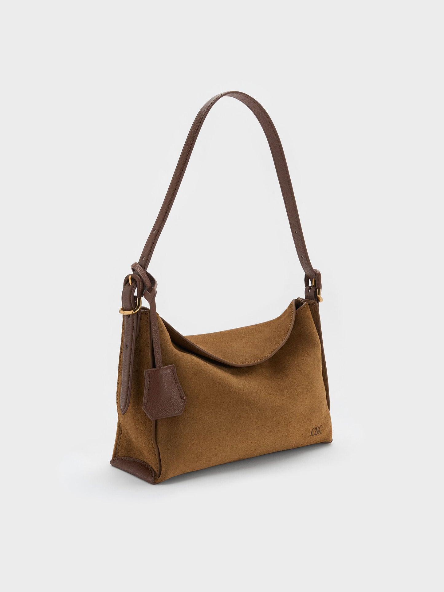 Leather & Suede Top-Flap Hobo Bag - Brown | CHARLES & KEITH