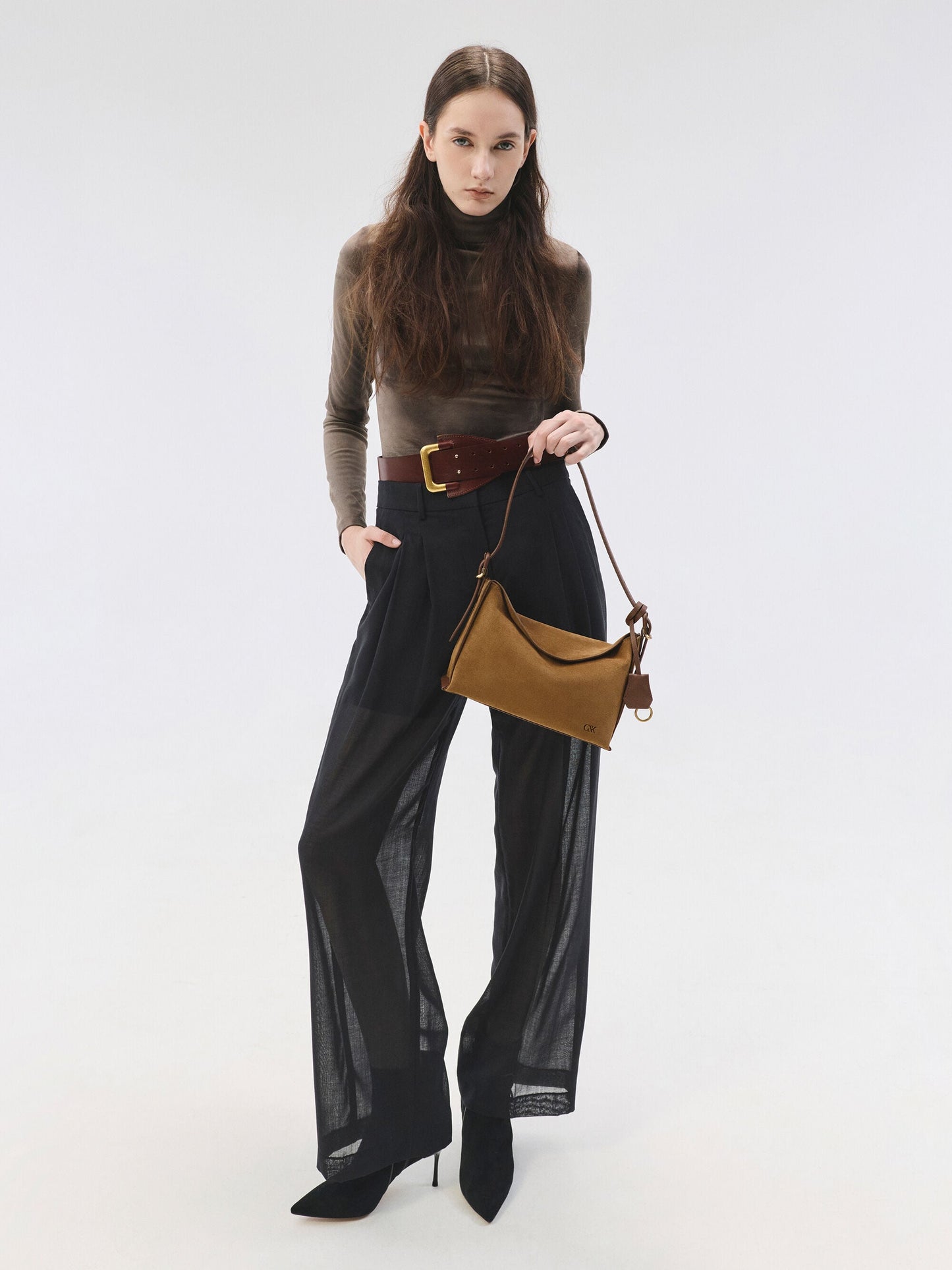 Leather & Suede Top-Flap Hobo Bag - Brown | CHARLES & KEITH