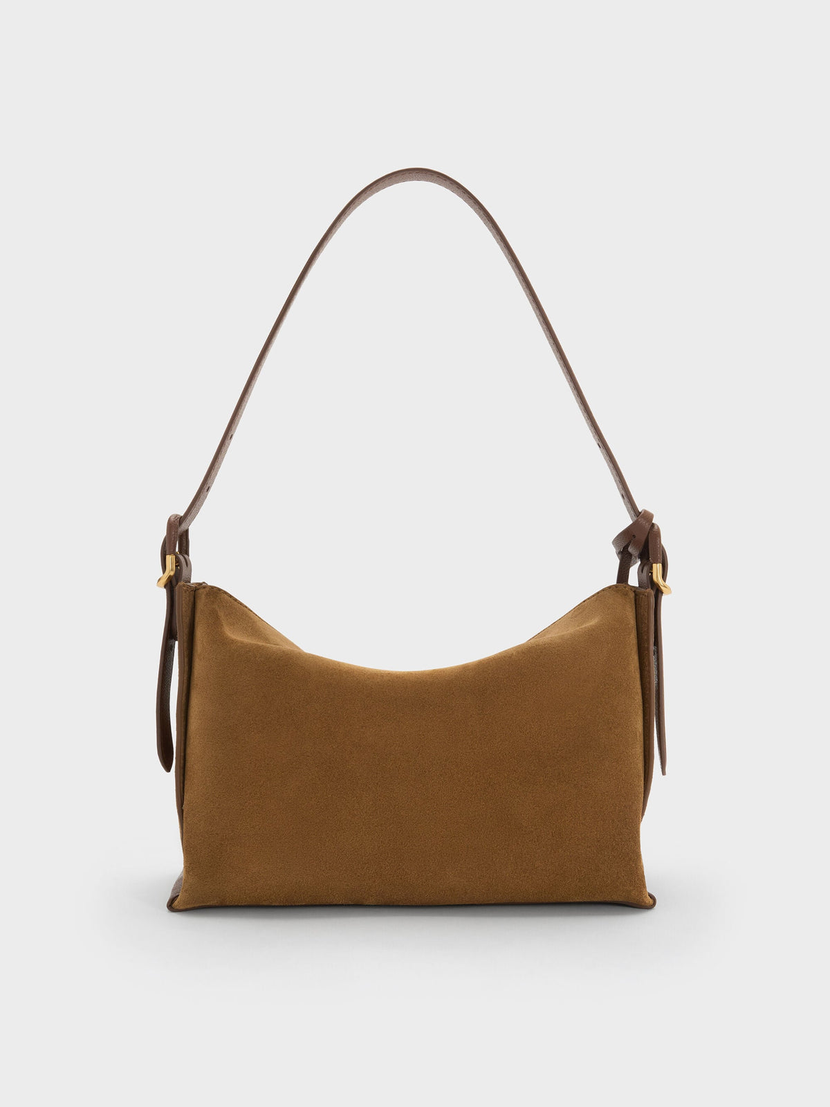 Leather & Suede Top-Flap Hobo Bag - Brown | CHARLES & KEITH