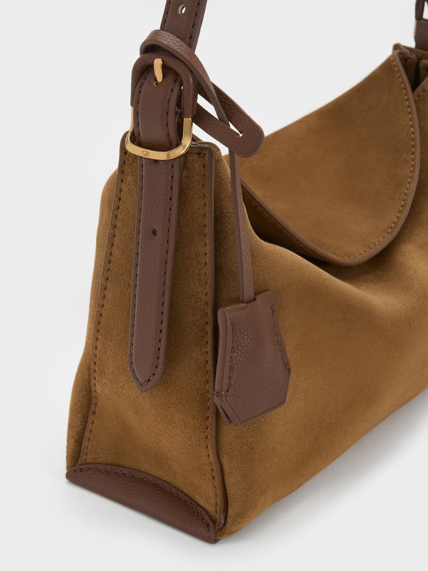 Leather & Suede Top-Flap Hobo Bag - Brown | CHARLES & KEITH