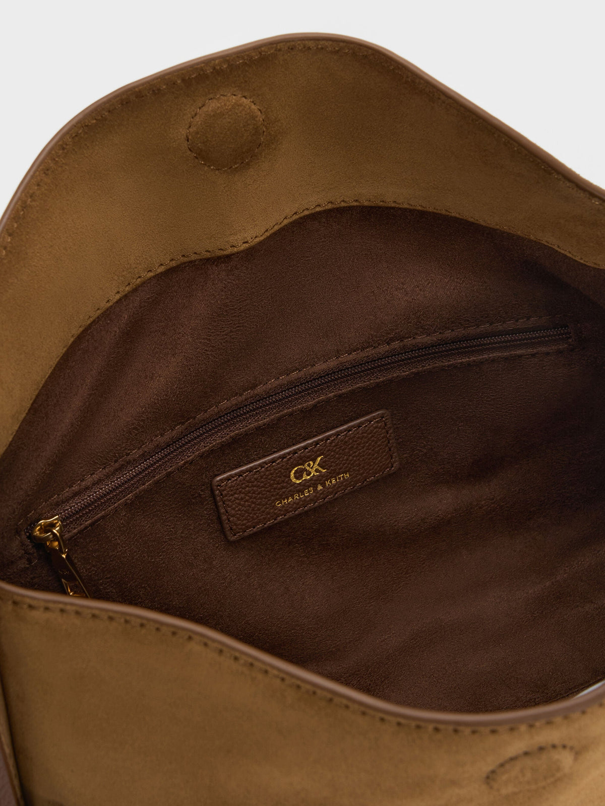 Leather & Suede Top-Flap Hobo Bag - Brown | CHARLES & KEITH