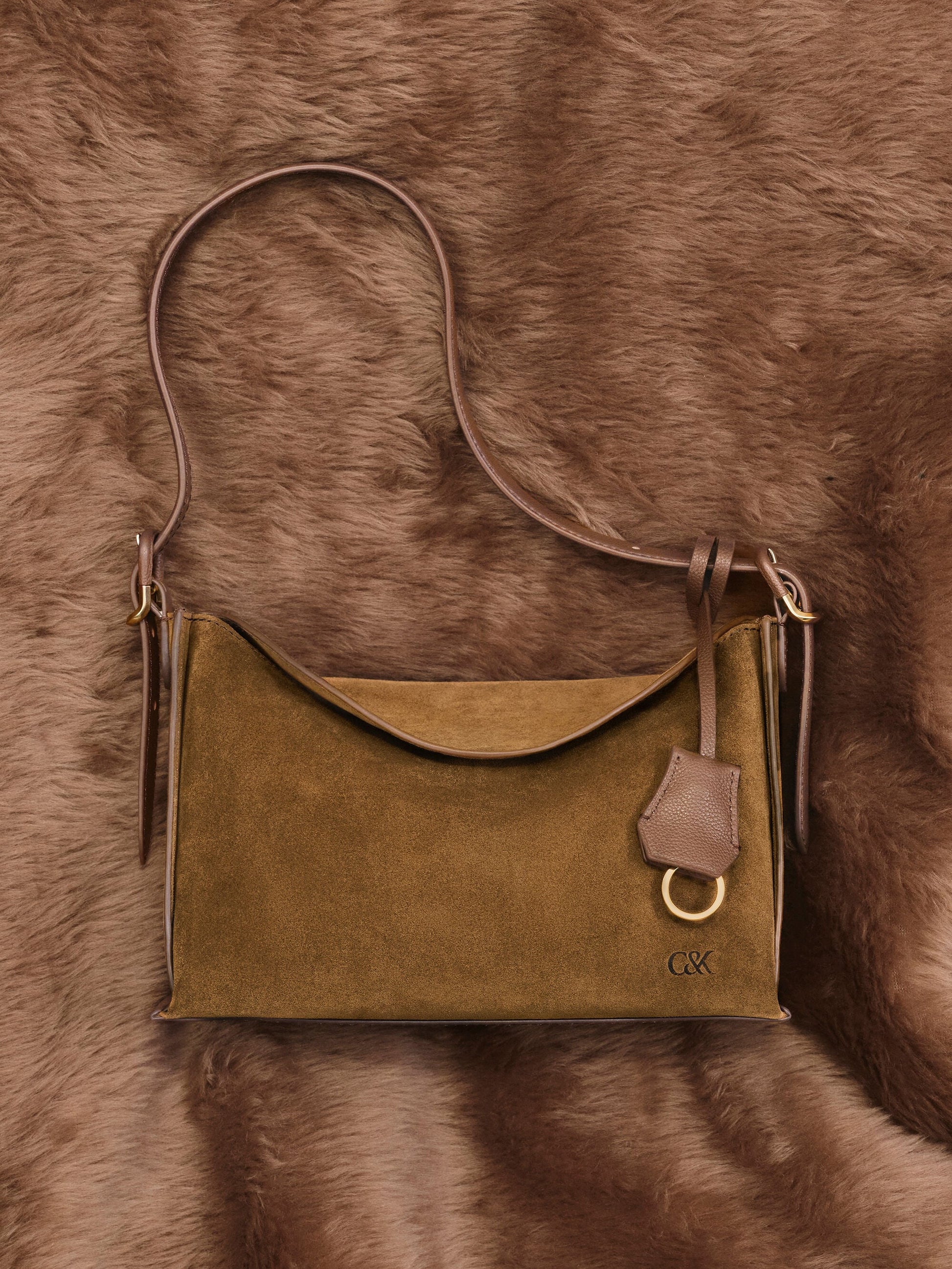 Leather & Suede Top-Flap Hobo Bag - Brown | CHARLES & KEITH