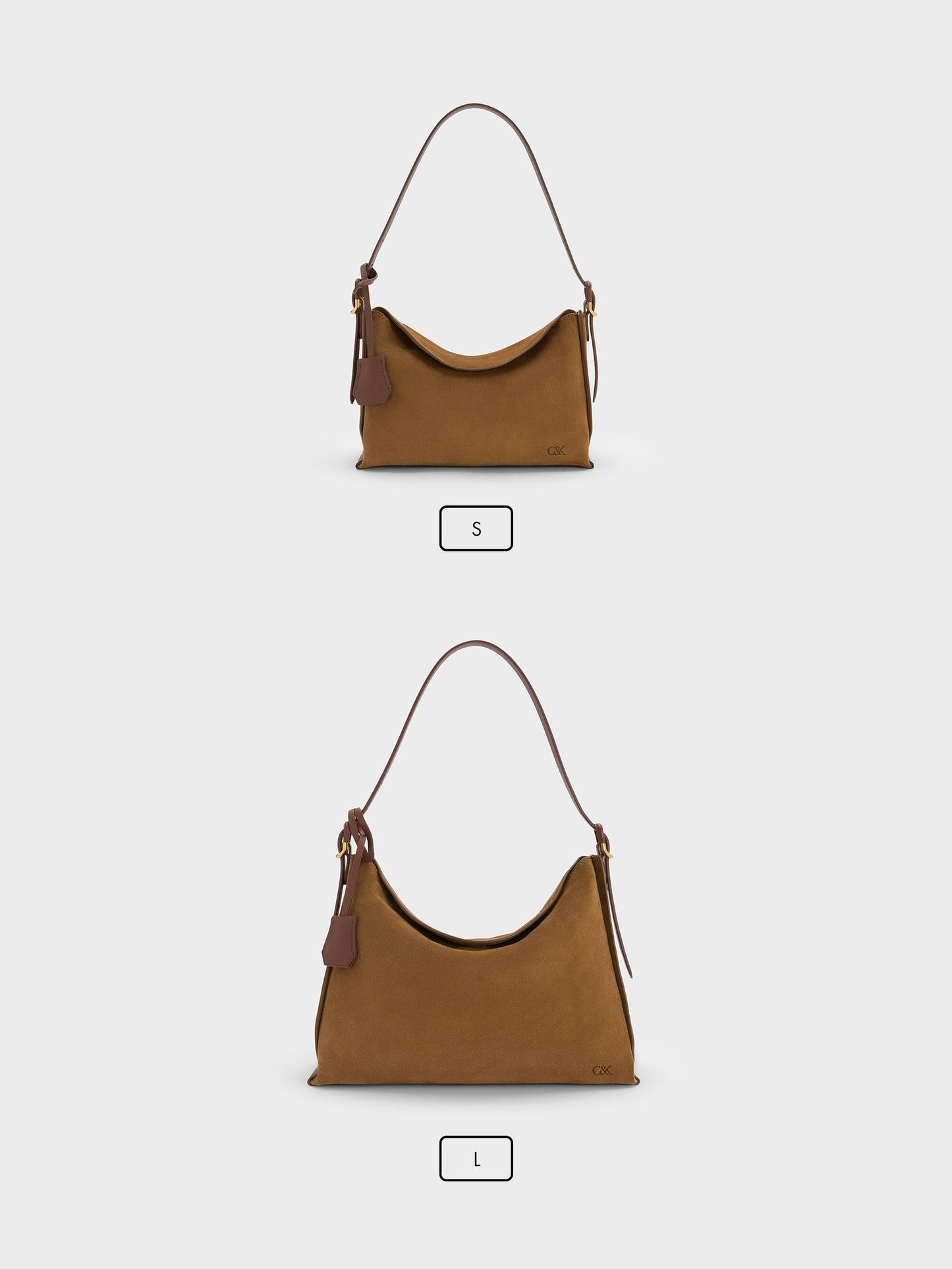 Leather & Suede Top-Flap Hobo Bag - Brown | CHARLES & KEITH