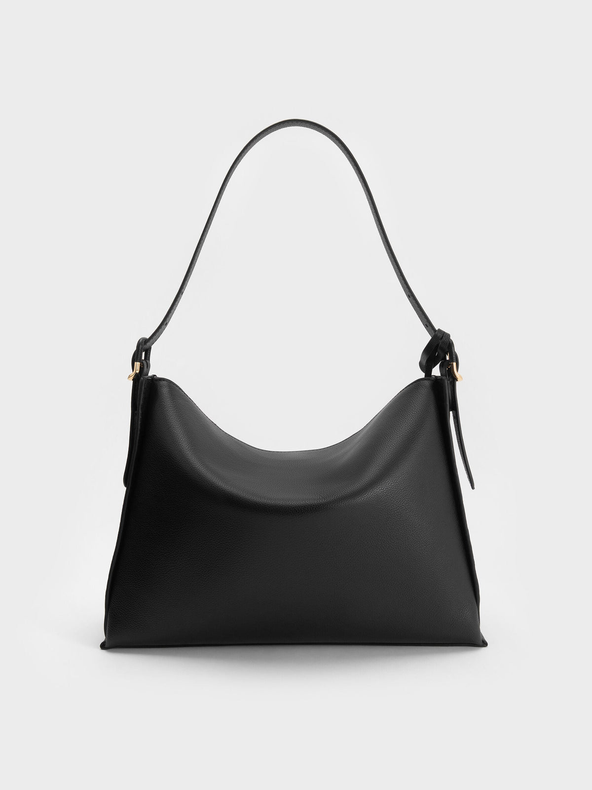 Large Leather Top-Flap Hobo Bag - Black | CHARLES & KEITH
