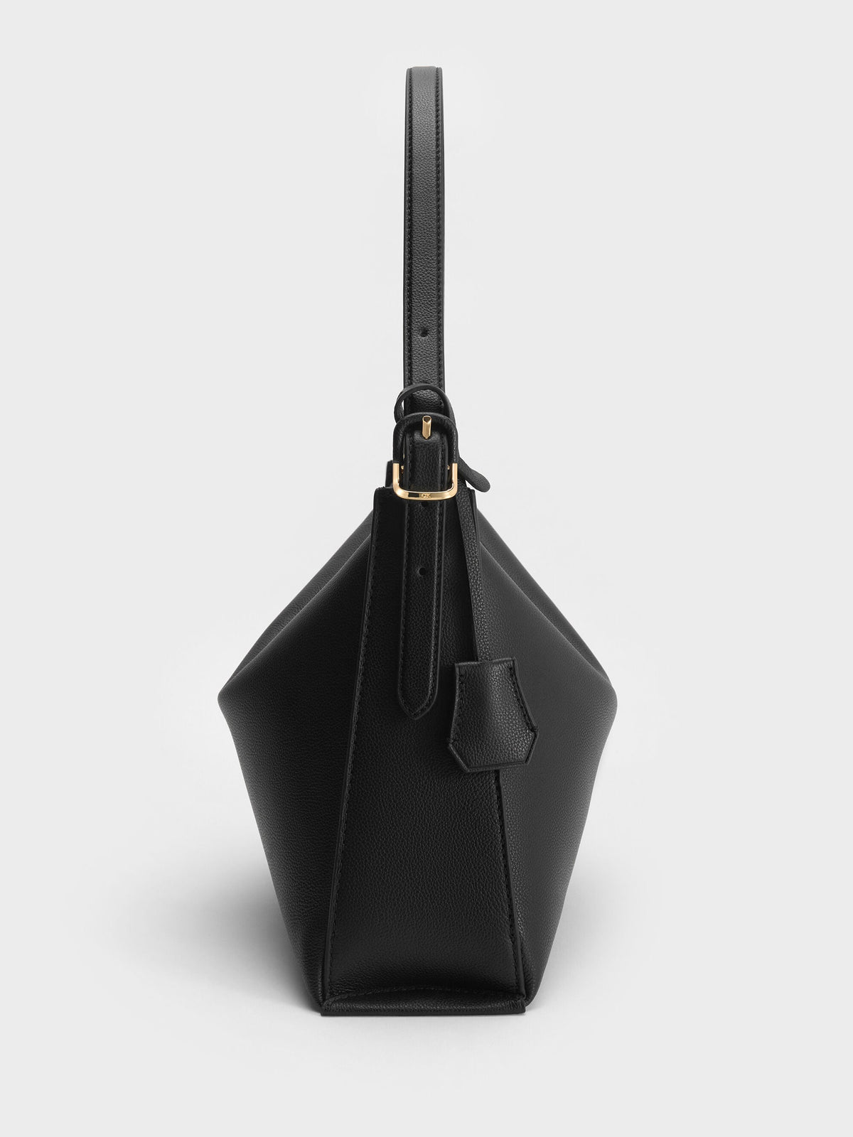 Large Leather Top-Flap Hobo Bag - Black | CHARLES & KEITH