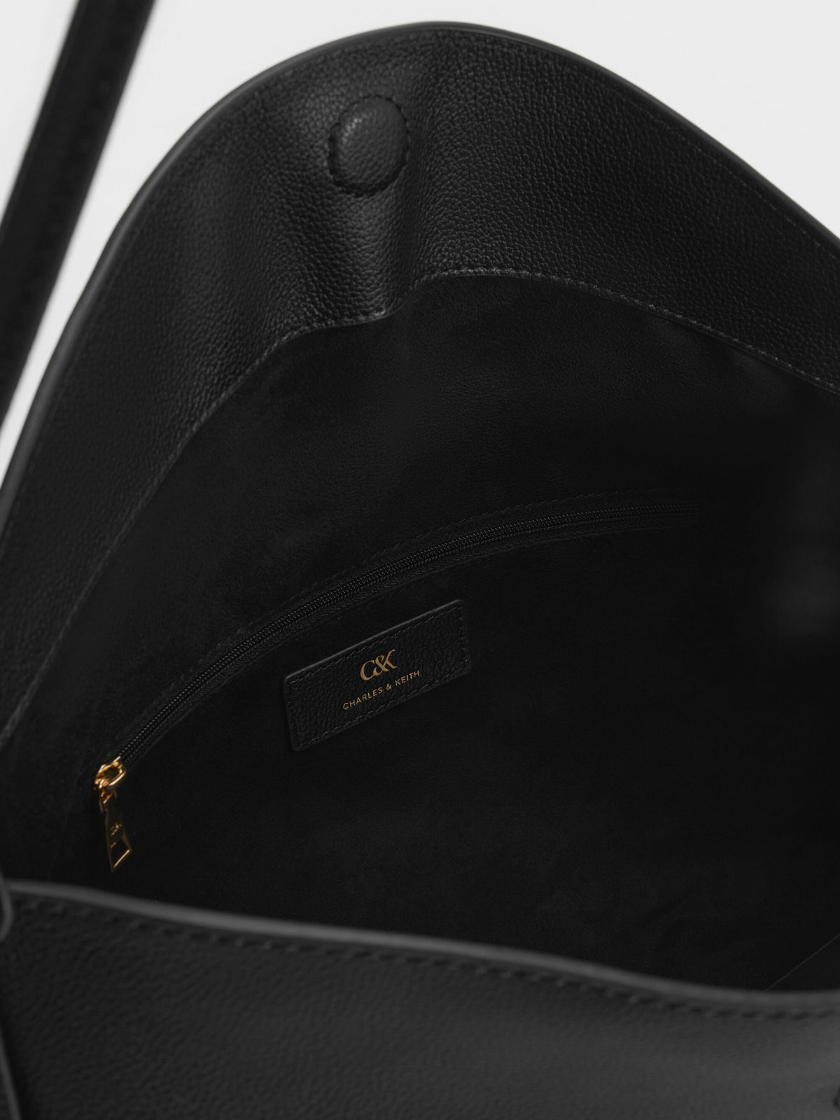 Large Leather Top-Flap Hobo Bag - Black | CHARLES & KEITH